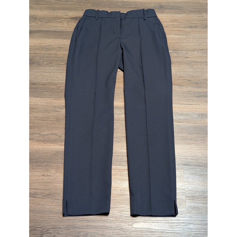 Tory Sport Navy Blue Ankle Trousers Size 2 Front Pleat Side Slit Slim Fit Pants